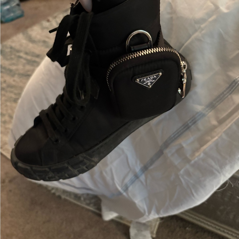 Prada Black High-Top Sneakers with Zipper Pouch